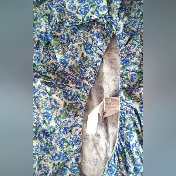 ZARA🐞Ruched Blue Floral Cotton Long Sleeve Blouse Sz: S - Picture 5 of 12